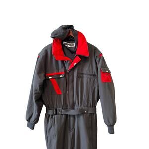 Vintage 80s Obermeyer One Piece Snow Suit Ski Suit Gray & Red L